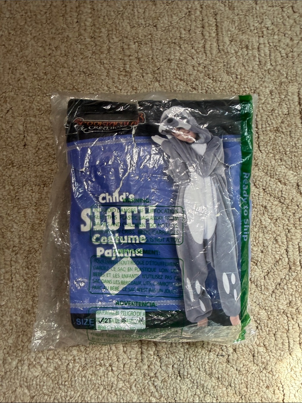 Kids Sloth Hooded Onesie Pajama - Gray